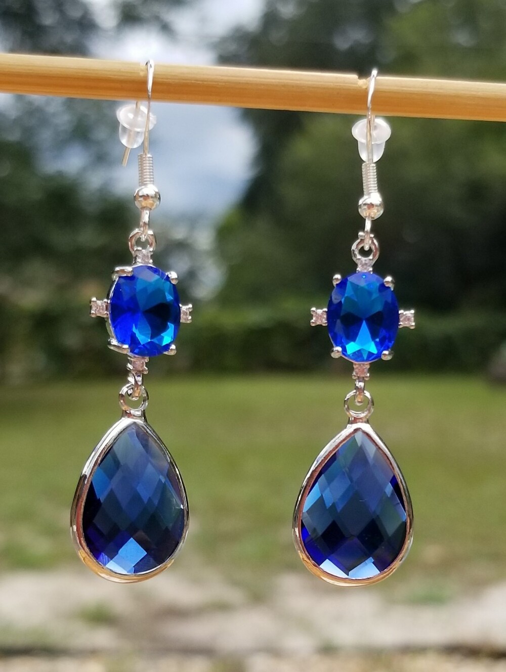 Sterling Silver Blue Sapphire Dangle Earrings, Handmade Sapphire Jewelry